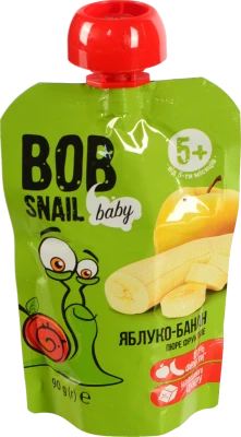 Пюре для дітей від 5міс фруктове Яблуко-банан Baby Bob Snail д/п 90г