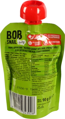 Пюре для дітей від 5міс фруктове Яблуко-банан Baby Bob Snail д/п 90г