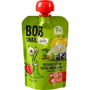 Пюре для дітей від 6міс фруктово-ягідне Яблуко-груша-чорна смородина Baby Bob Snail д/п 90г