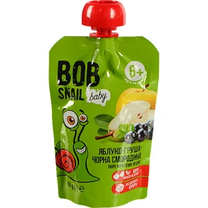 Пюре для дітей від 6міс фруктово-ягідне Яблуко-груша-чорна смородина Baby Bob Snail д/п 90г