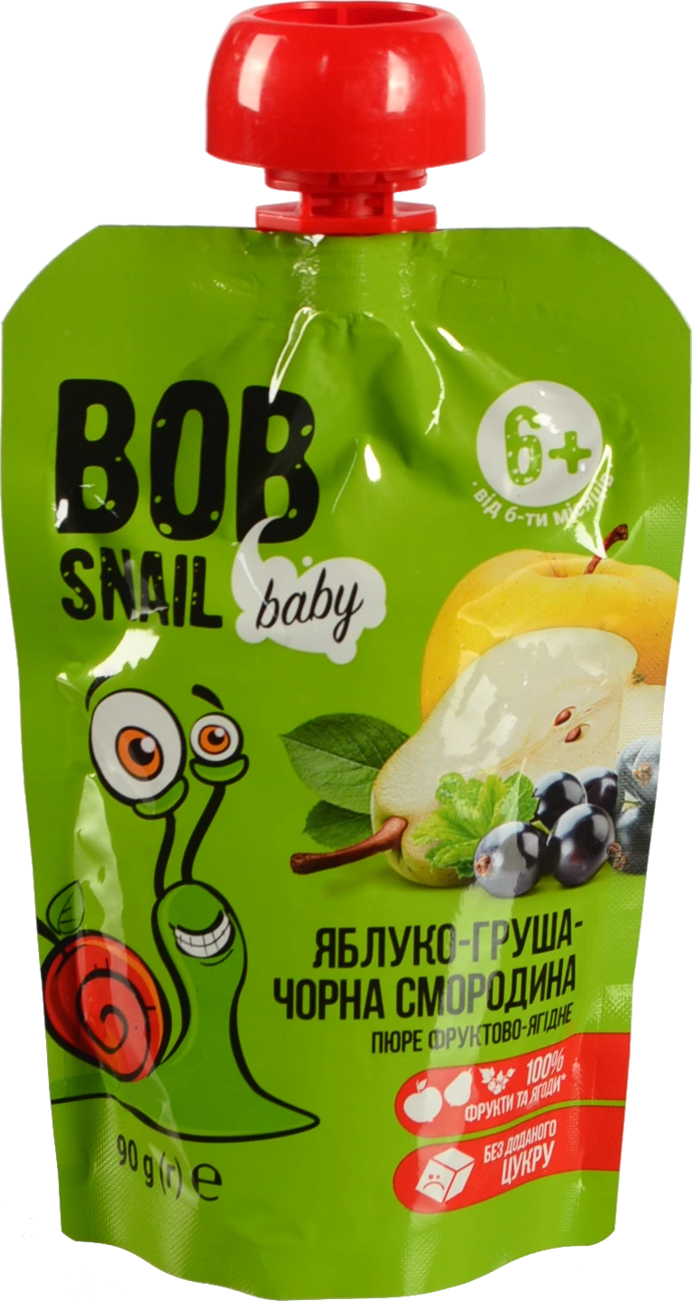 Пюре для дітей від 6міс фруктово-ягідне Яблуко-груша-чорна смородина Baby Bob Snail д/п 90г