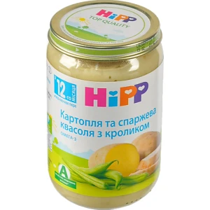 Пюре для дітей від 12міс Картопля та спаржева квасоля з кроликом Hipp с/б 220г