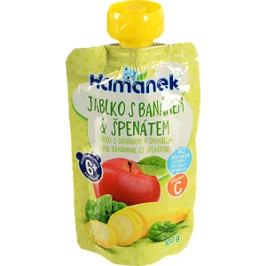 Пюре для дітей від 6міс фруктово-овочеве Яблуко з бананами та шпинатом Hamanek д/п 100г