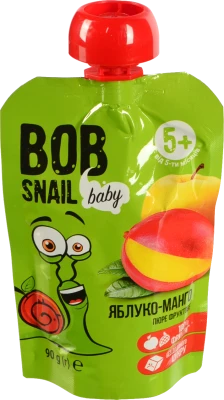 Пюре для дітей від 5міс фруктове Яблуко-манго Baby Bob Snail д/п 90г