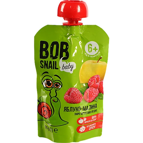 Пюре для дітей від 6міс фруктово-ягідне Яблуко-малина Baby Bob Snail д/п 90г