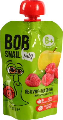 Пюре для дітей від 6міс фруктово-ягідне Яблуко-малина Baby Bob Snail д/п 90г