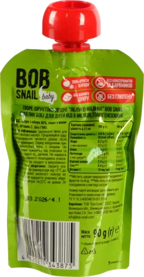 Пюре для дітей від 6міс фруктово-ягідне Яблуко-малина Baby Bob Snail д/п 90г