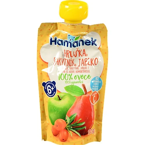 Пюре для дітей від 6міс фруктово-ягідне Яблуко з грушею та обліпихою Hamanek д/п 100г