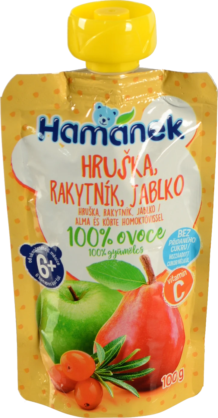 Пюре для дітей від 6міс фруктово-ягідне Яблуко з грушею та обліпихою Hamanek д/п 100г