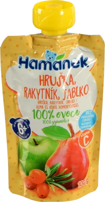Пюре для дітей від 6міс фруктово-ягідне Яблуко з грушею та обліпихою Hamanek д/п 100г