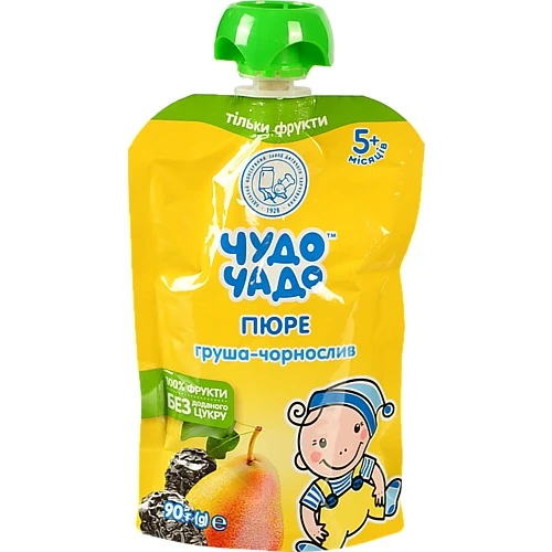 Пюре для дітей від 5-ти місяців з груш та чорносливу Чудо-Чадо д/п 90г