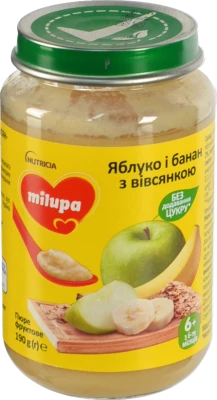 Пюре для дітей від 6міс фруктове Яблуко і банан з вівсянкою Milupa с/б 190г
