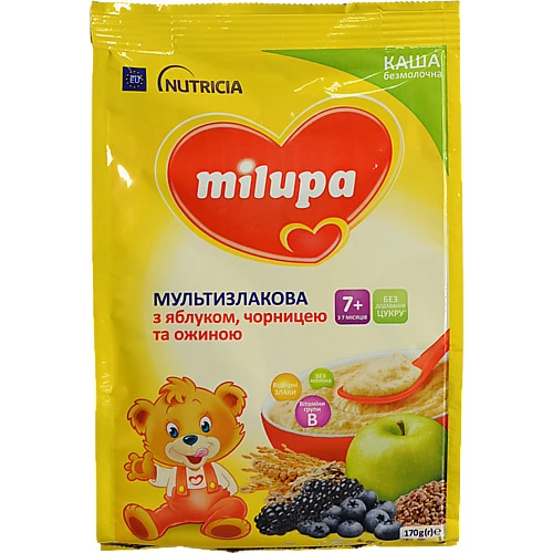Каша безмолочна для дітей від 7міс суха мультизлакова з яблуком чорницею та ожиною Milupa м/у 170г