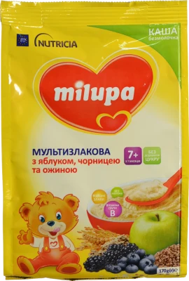 Каша безмолочна для дітей від 7міс суха мультизлакова з яблуком чорницею та ожиною Milupa м/у 170г