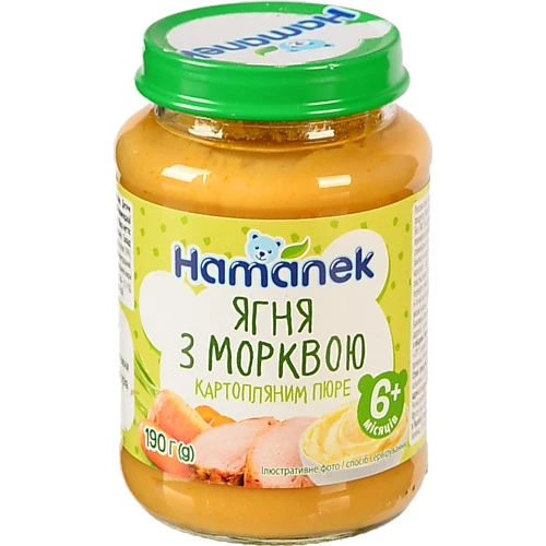 Пюре для дітей від 6міс картопляне Ягня з морквою Hamanek с/б 190г