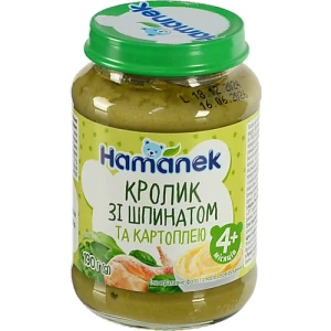 Пюре для дітей від 4міс Кролик зі шпинатом та картоплею Hamanek с/б 190г