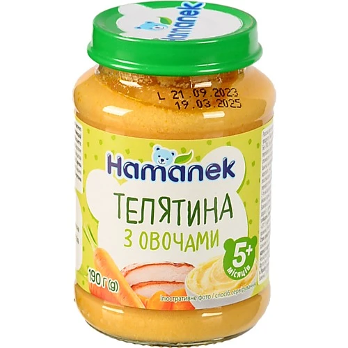 Пюре для дітей від 5міс Телятина з овочами Hamanek с/б 190г