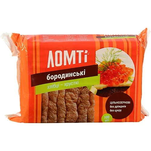 Хлібці Ломті хрусткі цільнозернові бородинські, 100 г