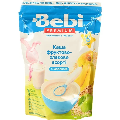 Каша молочна суха для дітей від 6міс Фруктово-злакове асорті Premium Bebi д/п 200г