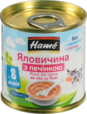 Пюре для дітей від 8міс Яловичина з печінкою Hame з/б 100г