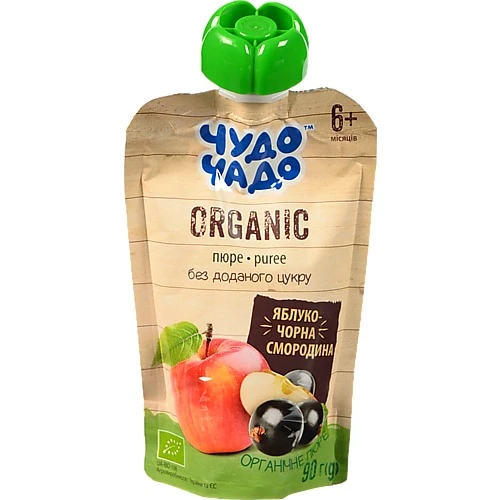 Пюре для дітей від 6міс без цукру Яблуко-чорна смородина Organic Чудо-Чадо д/п 90г