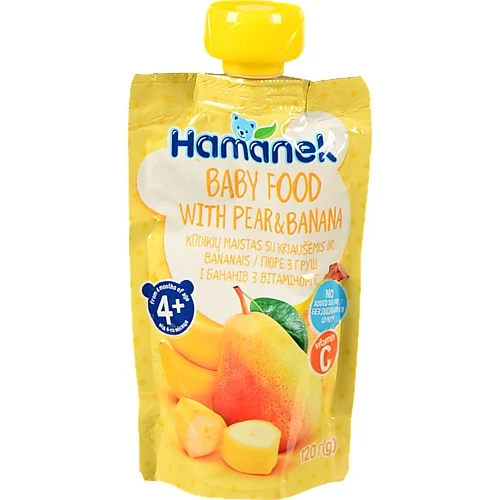 Пюре для дітей від 4міс з груш і бананів з вітаміном С Hamanek д/п 120г