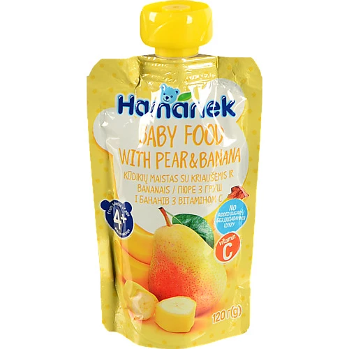 Пюре для дітей від 4міс з груш і бананів з вітаміном С Hamanek д/п 120г