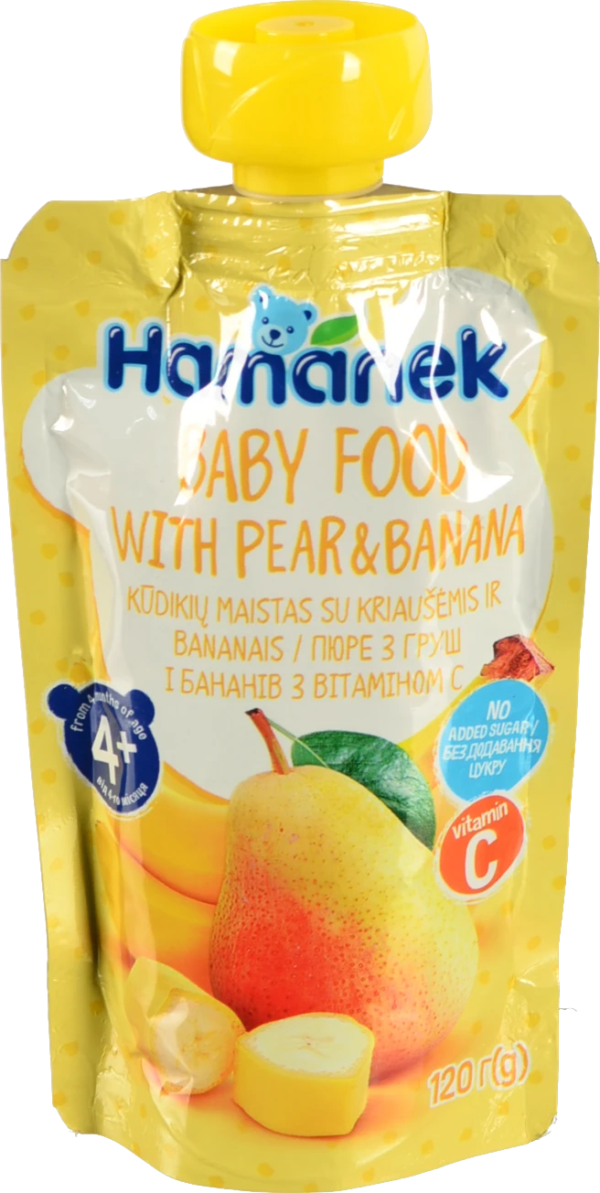 Пюре для дітей від 4міс з груш і бананів з вітаміном С Hamanek д/п 120г