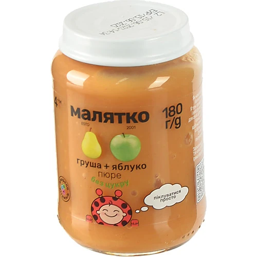 Пюре для дітей від 4міс Груша-яблуко Малятко с/б 180г