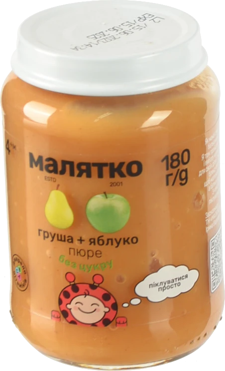 Пюре для дітей від 4міс Груша-яблуко Малятко с/б 180г