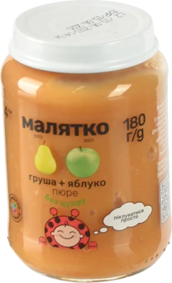 Пюре для дітей від 4міс Груша-яблуко Малятко с/б 180г