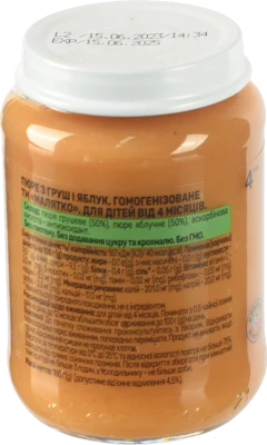 Пюре для дітей від 4міс Груша-яблуко Малятко с/б 180г