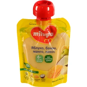 Пюре для дітей від 6міс фруктове Яблуко-банан-манго-кокос Milupa д/п 80г