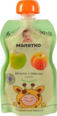 Пюре для дітей від 6міс без цукру Яблуко-персик Малятко д/п 90п