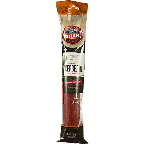 Ковбаса «Алан» «Сервелат» варено-копчена, вищий ґатунок
