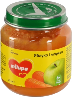 Пюре для дітей від 6міс фруктове Яблуко-морква Milupa с/б 125г