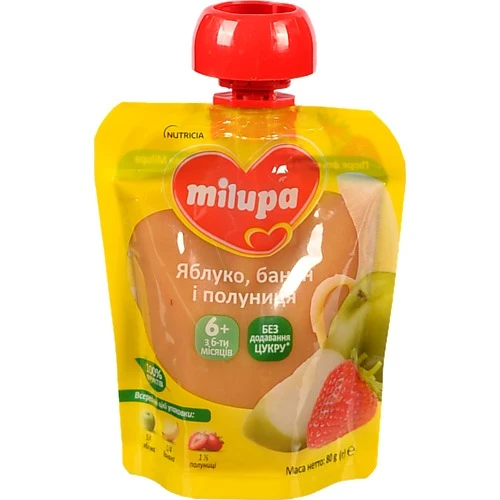 Пюре для дітей від 6міс фруктове Яблуко-банан-полуниця Milupa д/п 80г