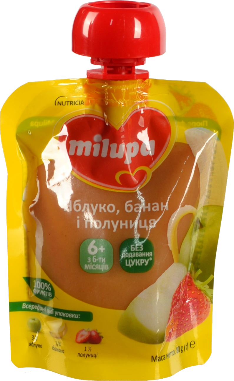 Пюре для дітей від 6міс фруктове Яблуко-банан-полуниця Milupa д/п 80г