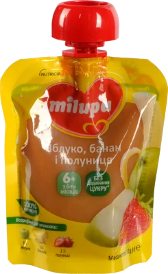 Пюре для дітей від 6міс фруктове Яблуко-банан-полуниця Milupa д/п 80г