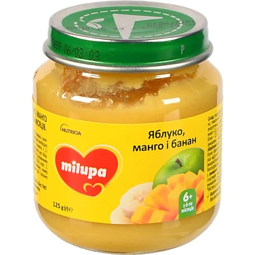 Пюре для дітей від 6міс фруктове Яблуко-манго-банан Milupa с/б 125г