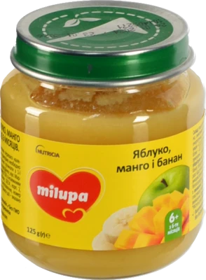 Пюре для дітей від 6міс фруктове Яблуко-манго-банан Milupa с/б 125г
