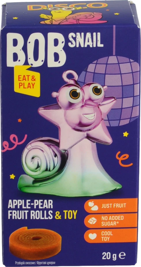 Набір Цукерки натуральні фруктові Apple-pear Rolls 20г + іграшка Bob Snail к/у 1шт