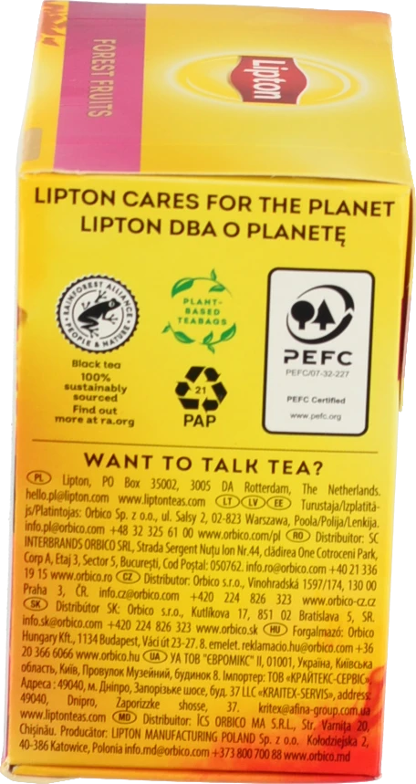 Чай чорний байховий зі шматочками лісових ягід Forest Fruit Lipton к/у 20х1.7г