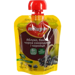 Пюре для дітей від 6міс фруктове Яблуко-банан-чорна смородина-чорниця Milupa д/п 80г