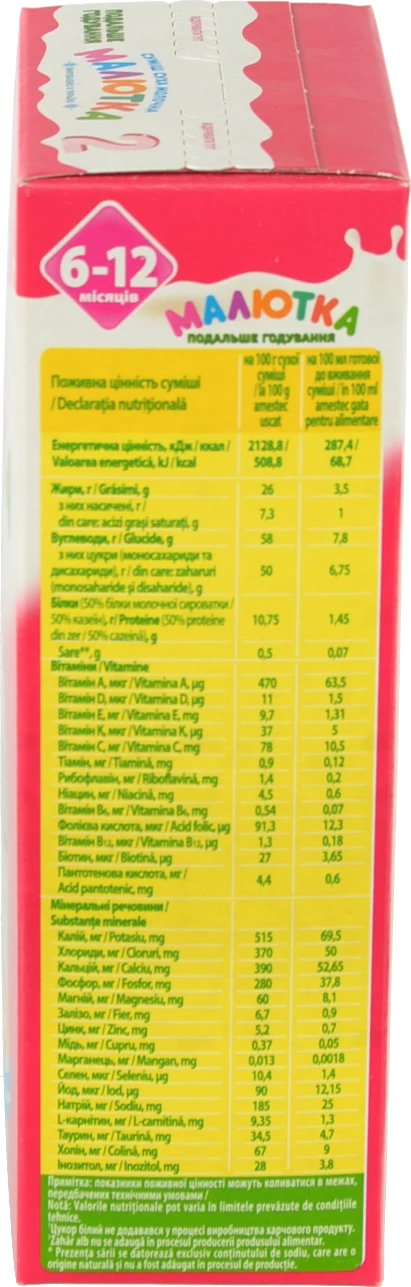 Суміш молочна суха для дітей 6-12міс №2 Малютка к/у 350г
