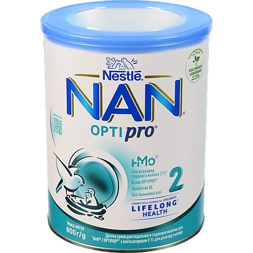 Суміш молочна суха для дітей з 6міс з пребіотиками 2 Optiрro NAN з/б 800г