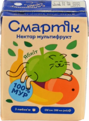 Нектар з м'якоттю та цукром гомогенізований та стерилізований мультифрукт Смартік т/п 200мл