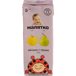 Сік для дітей від 5міс Яблуко-груша Малятко т/п 200мл