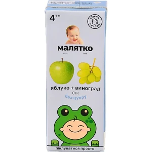 Сік для дітей від 4міс Яблуко-виноград Малятко т/п 200мл