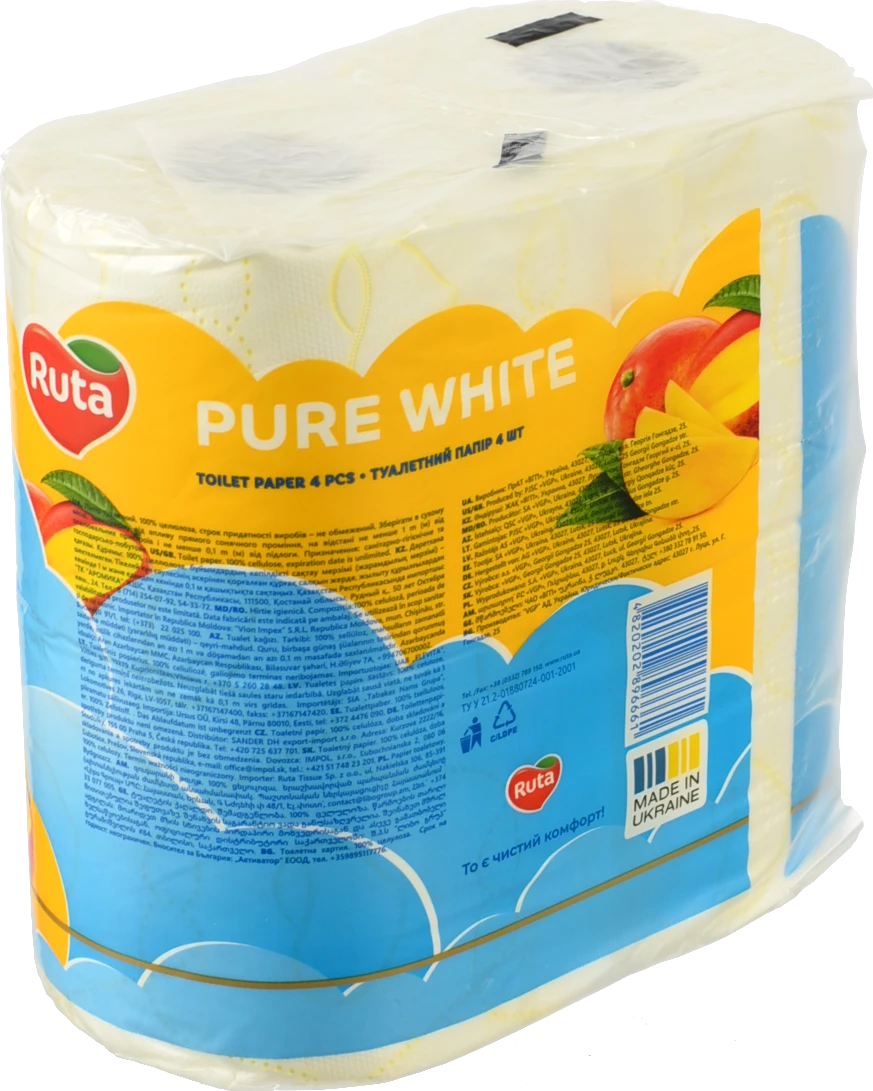 Папір туалетний "Ruta" Pure White Deluxe 4рул 3ш білий манго